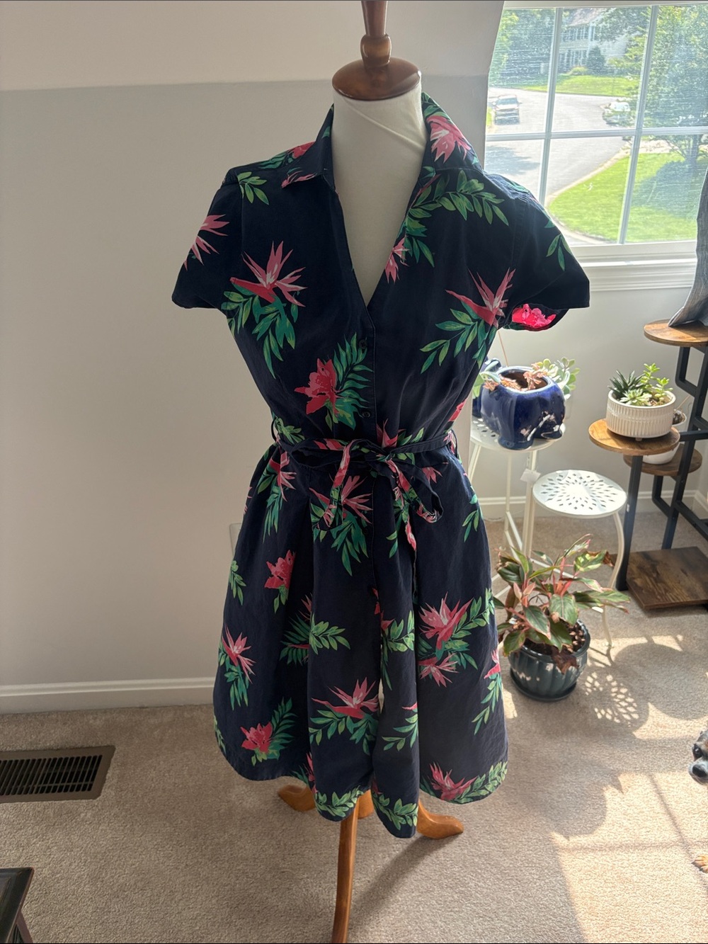 Brooks Brothers Navy Floral Tie-Waist Mini Dress